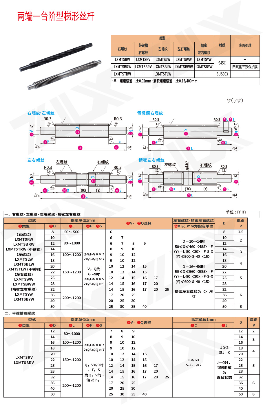 兩端一臺階型梯形絲杠