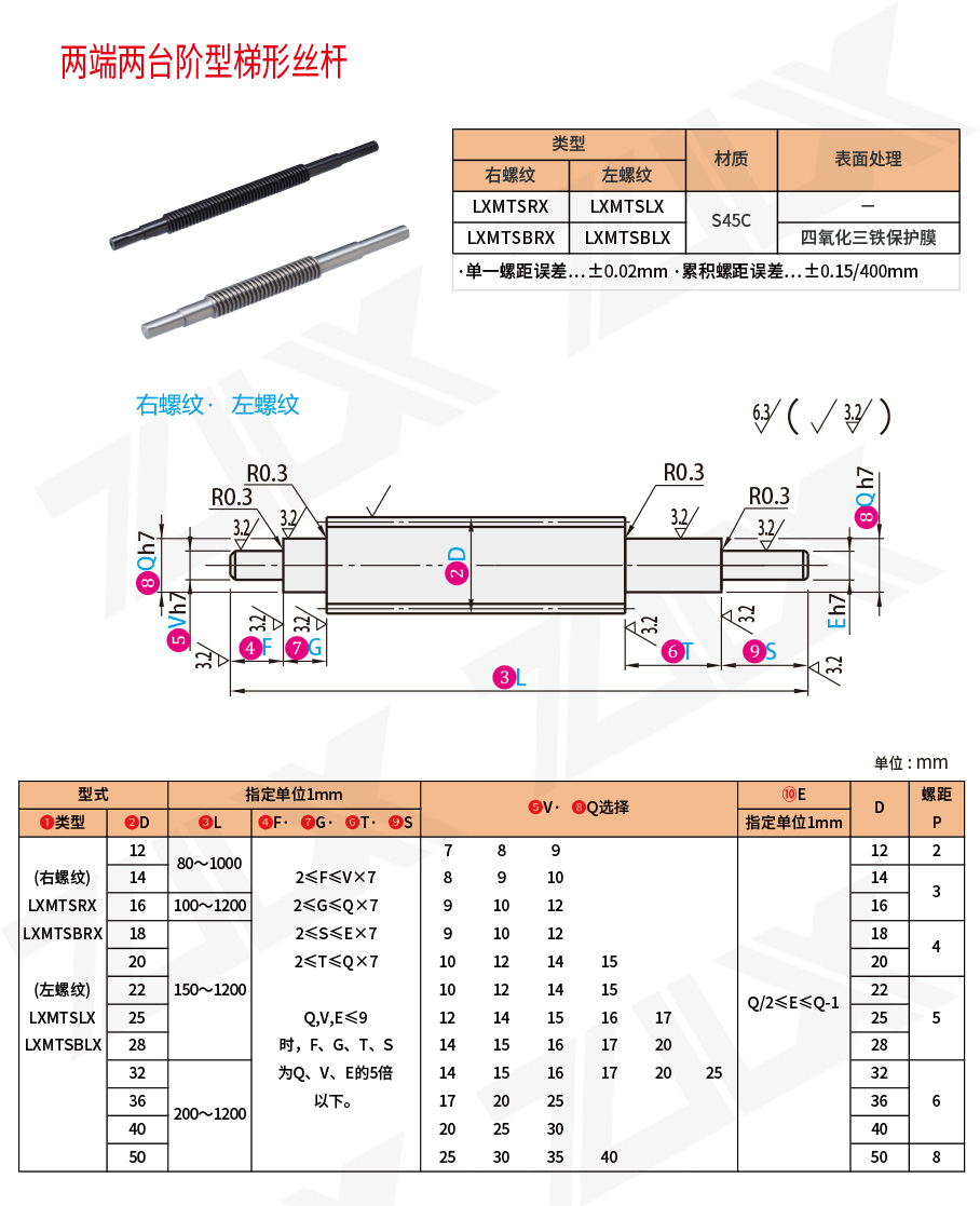 兩端兩臺(tái)階型梯形絲杠