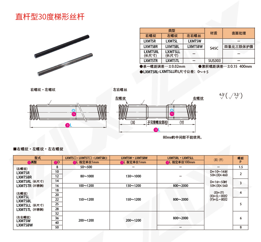 直桿型30度梯形絲桿