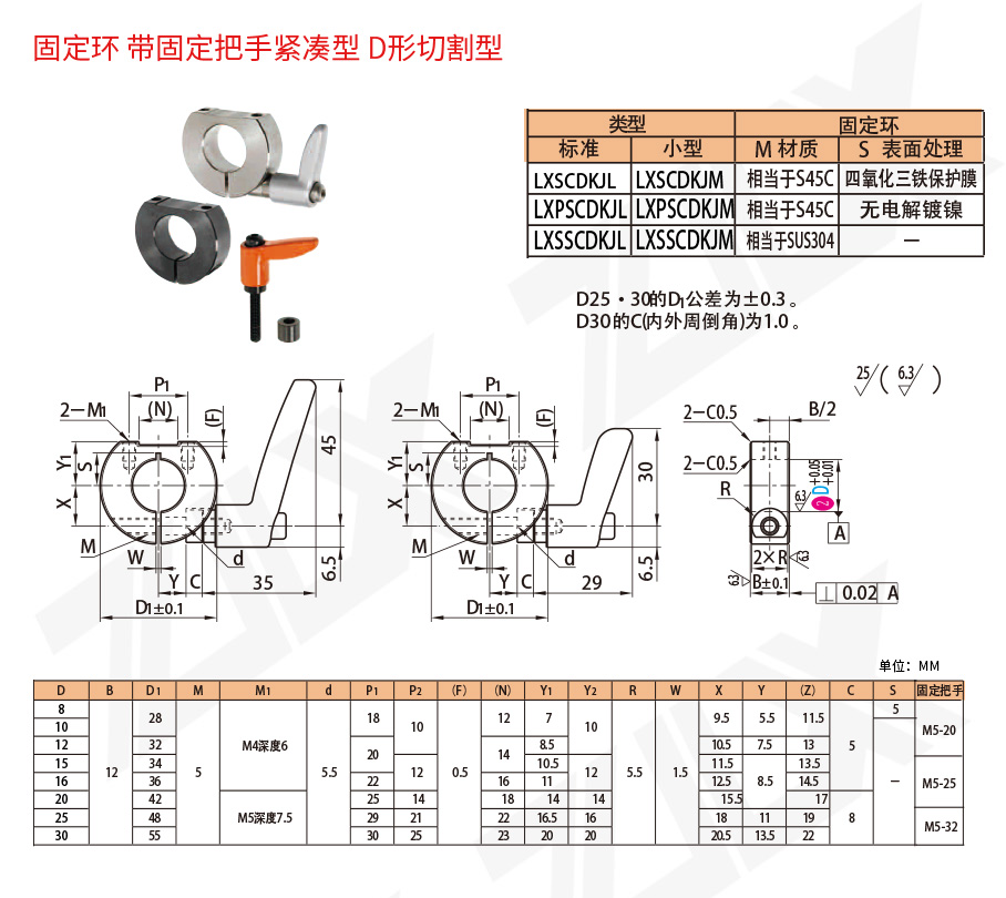 固定環(huán) 帶固定把手緊湊型 D形切割型