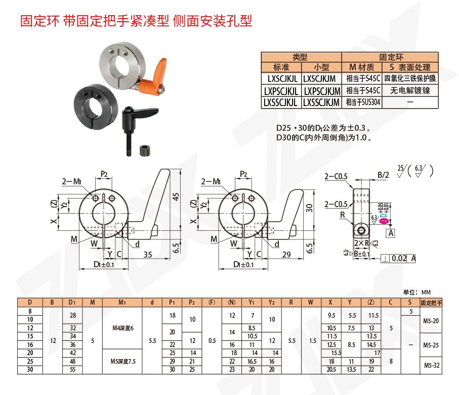 固定環(huán) 帶固定把手緊湊型 側(cè)面安裝孔型 固定環(huán) 帶固定把手緊湊型 側(cè)面安裝孔型