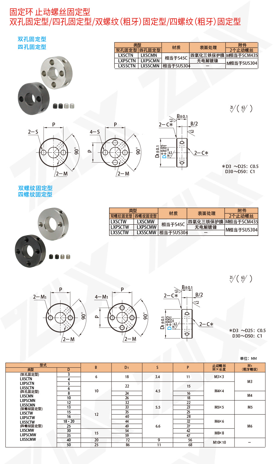 171固定環(huán) 止動(dòng)螺絲型 雙孔四孔雙螺紋四螺紋型