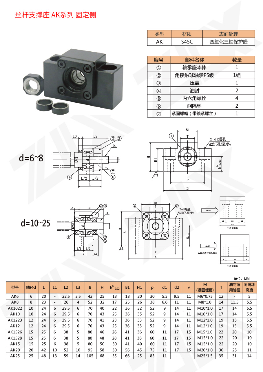 AK系列絲桿支撐座