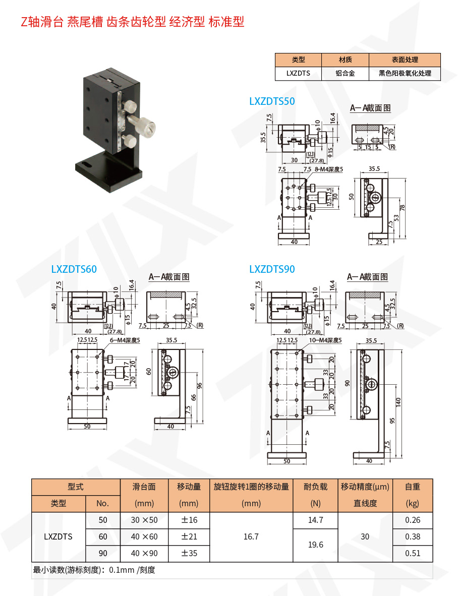 Z-51Z軸滑臺燕尾槽齒條齒輪型經(jīng)濟(jì)型標(biāo)準(zhǔn)型