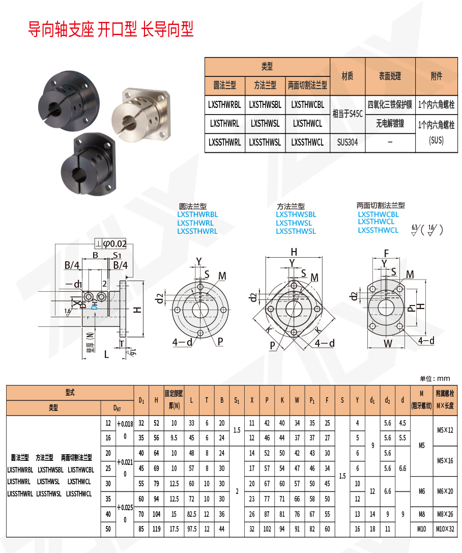開口型導向軸支座 加長導向型