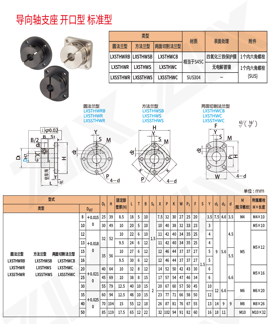 開口型導(dǎo)向軸支座 標(biāo)準(zhǔn)型