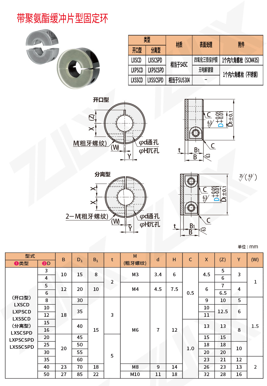 帶聚氨酯型固定環(huán) 開口型 分離型 帶聚氨酯型固定環(huán) 開口型 分離型